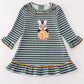 Green Stripe Cow Pumpkin Applique Dress