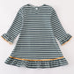 Green Stripe Cow Pumpkin Applique Dress