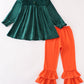 Forest Velvet Pumpkin Embroidery Girl Set