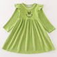 Green Velvet Christmas Charactor Embroidery Mom&Me Dress