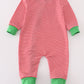 Red Stripe Christmas Reindeer Embroidery Boy Romper