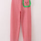 Red Stripe Christmas Reindeer Embroidery Women Pajamas Pants
