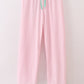 Pink Stripe Christmas Santa Claus Embroidery Women Pajamas Pants