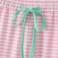 Pink Stripe Christmas Santa Claus Embroidery Women Pajamas Pants