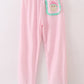 Pink Stripe Christmas Santa Claus Embroidery Women Pajamas Pants