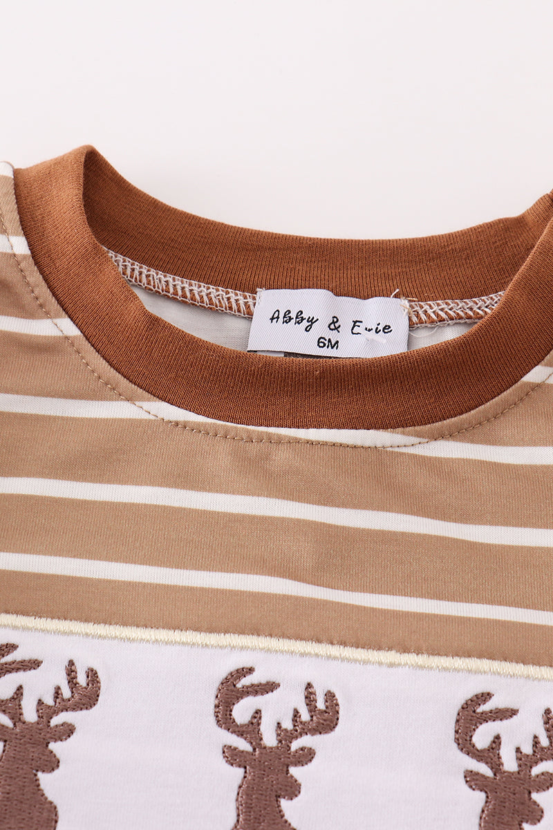 Brown Stripe Antler Embroidery Boy Bubble