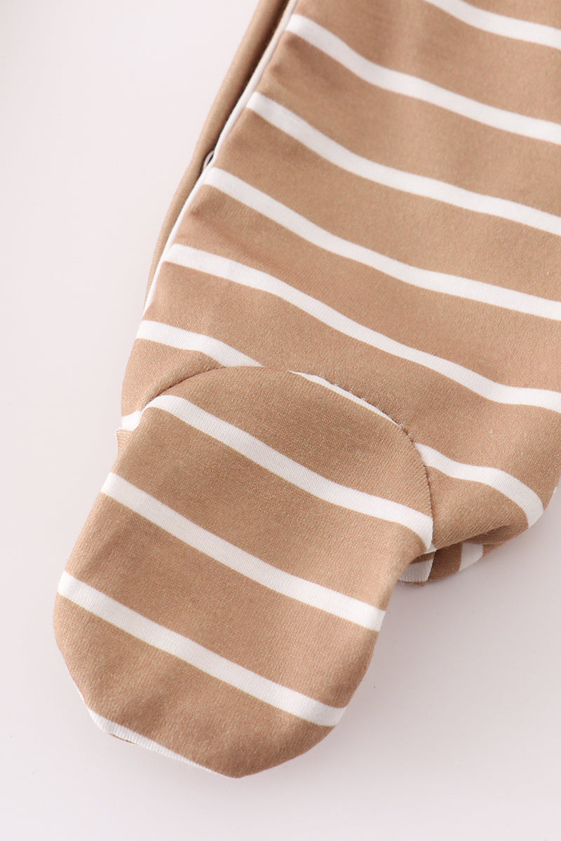 Brown Stripe Antler Applique Girl Romper