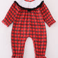 Red Christmas Santa Embroidery Smocked Plaid Girl Bishop Romper