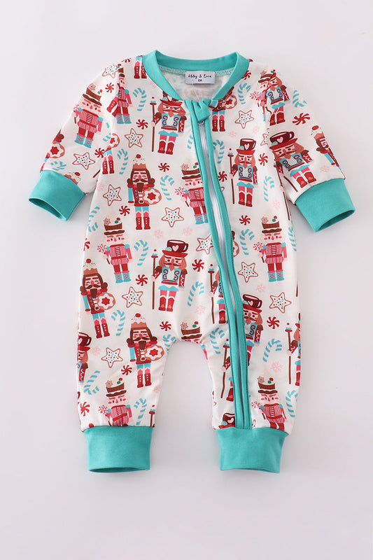 Blue Christmas Nutcracker Print Romper