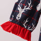 Navy Deer Print Ruffle Dress