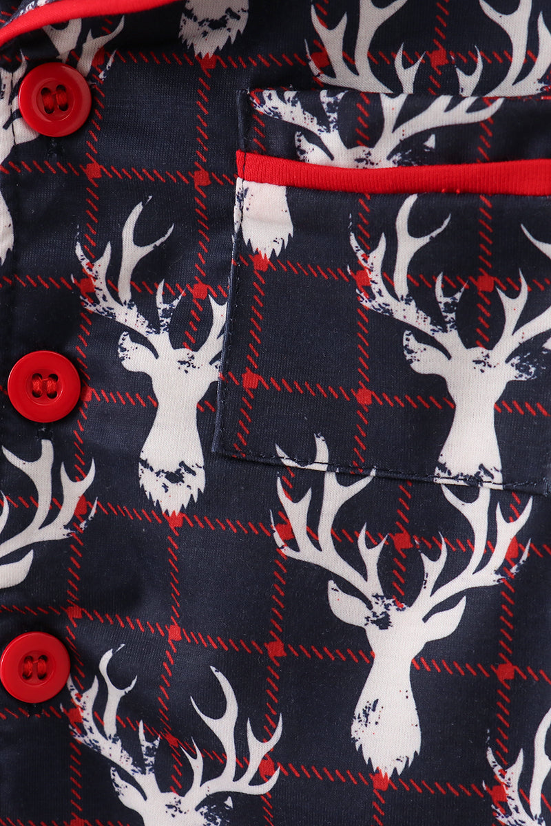 Navy Deer Print Pajamas Set