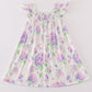 Purple Hydragena Print Smocked Girl Dress