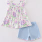 Purple Hydragena Print Smocked Girl Set