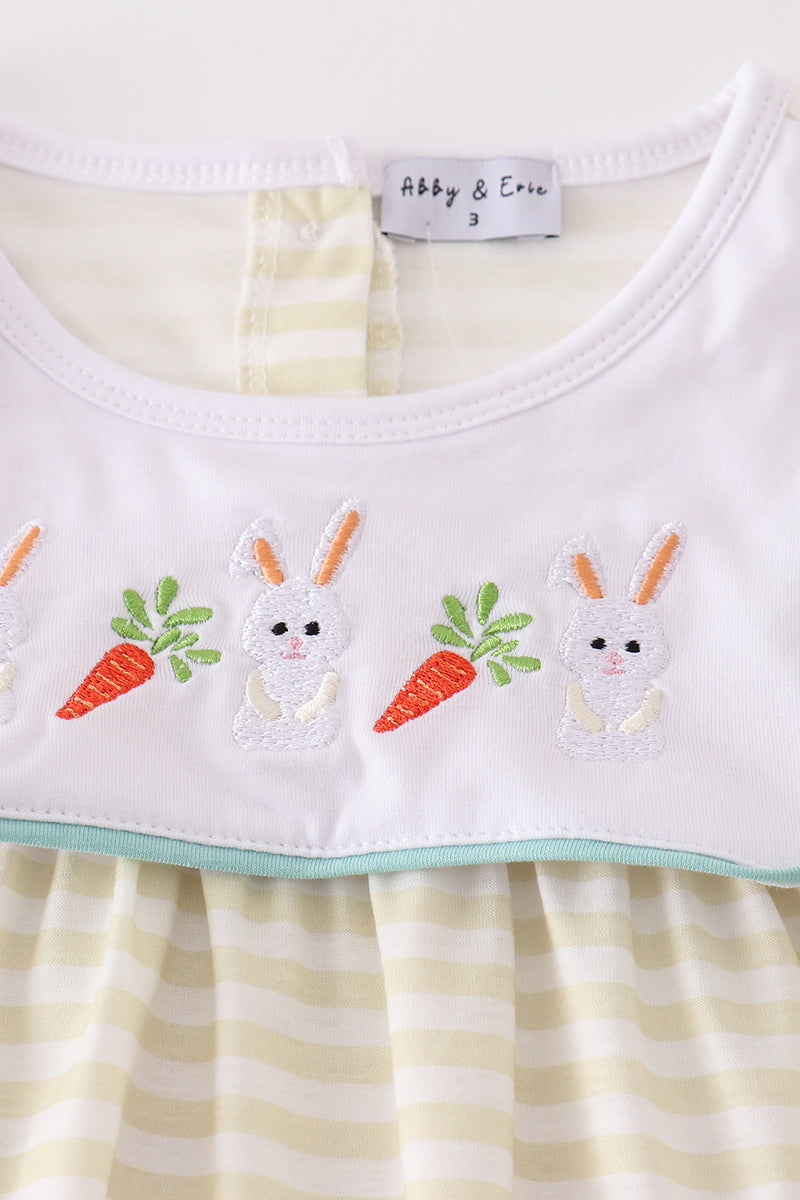 Easter Stripe Bunny Embroidery Girl Set