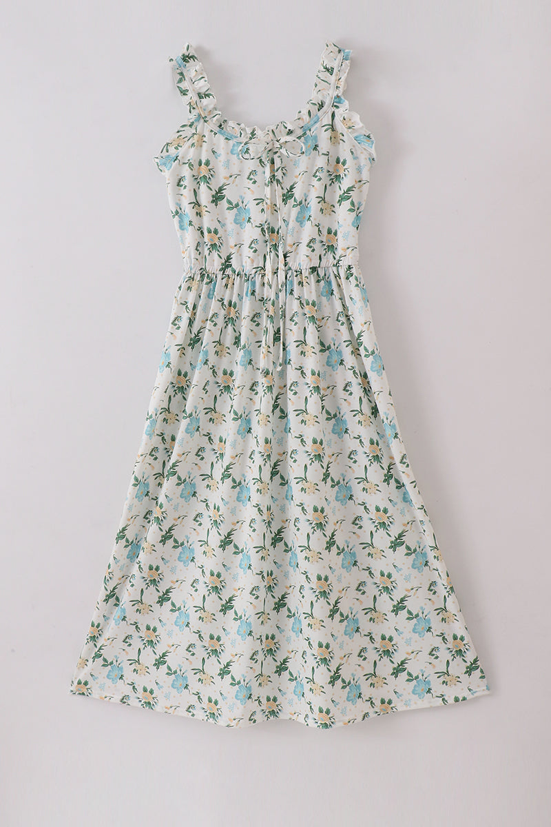 Green Floral Print Dress Adult