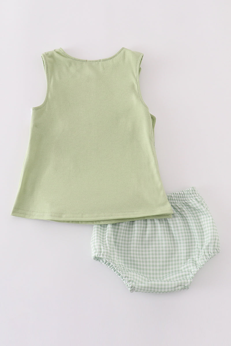 Sage Bunny Embroidery Smocked Bloomer Set