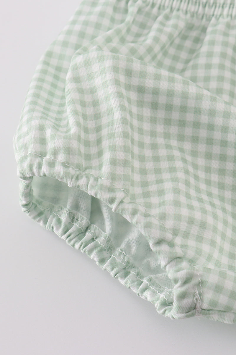 Sage Bunny Embroidery Smocked Bloomer Set