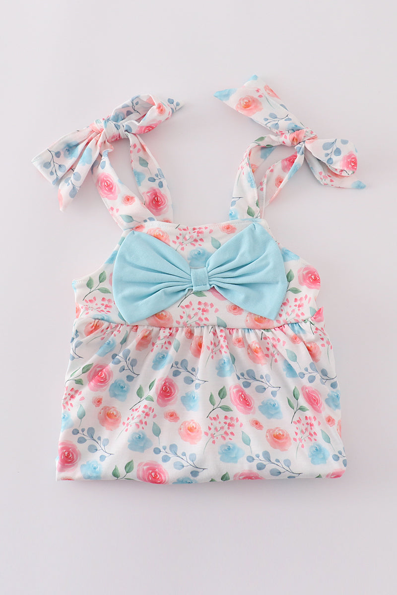 Blue Floral Bow Bloomer Set