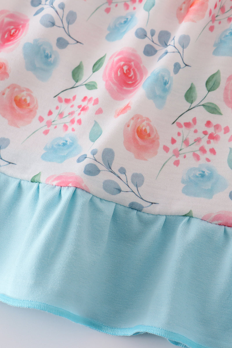 Pink Floral Print Ruffle Set
