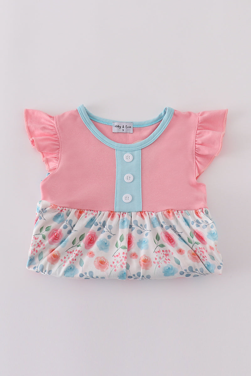 Pink Floral Print Ruffle Set