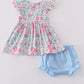 Blue & Pink Floral Print Bloomer Set