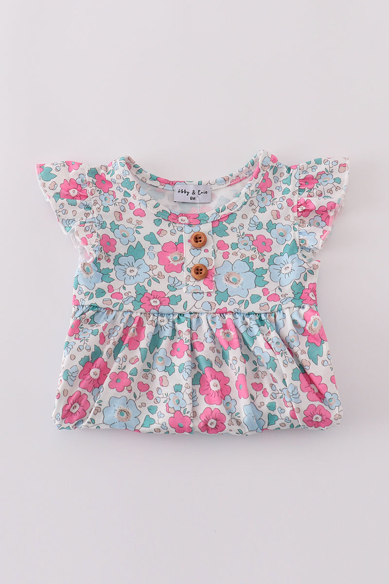 Blue & Pink Floral Print Bloomer Set