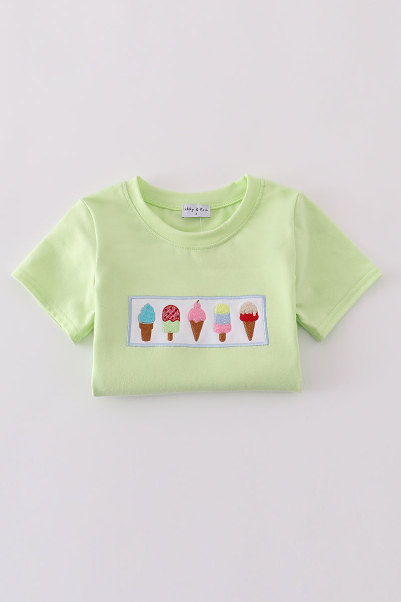 Green Ice Cream Embroidery Shorts Set