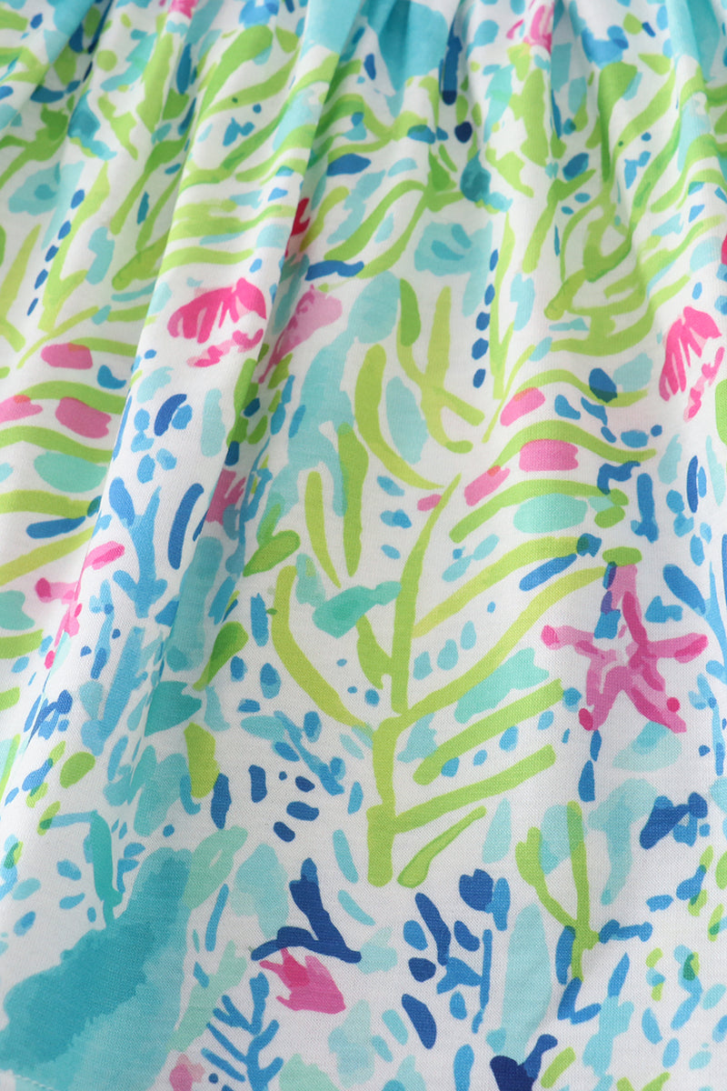 Ocean Bloom Print Ruffle Set