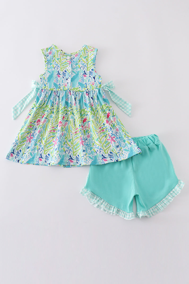 Ocean Bloom Print Ruffle Set