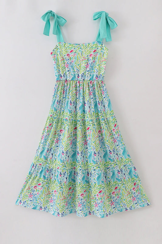 Ocean Bloom Print Mom Tiered Dress