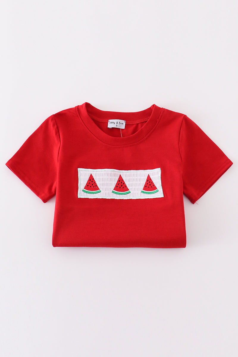 Red Watermelon Embroidery Smocked Set