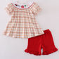 Khaki Farm Embroidery Smocked Plaid Set