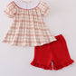 Khaki Farm Embroidery Smocked Plaid Set