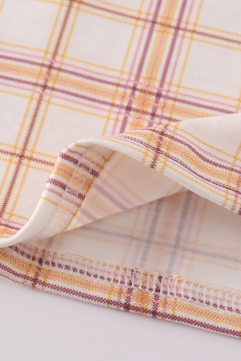 Khaki Farm Embroidery Smocked Plaid Dress