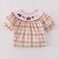 Khaki Farm Embroidery Smocked Plaid Dress