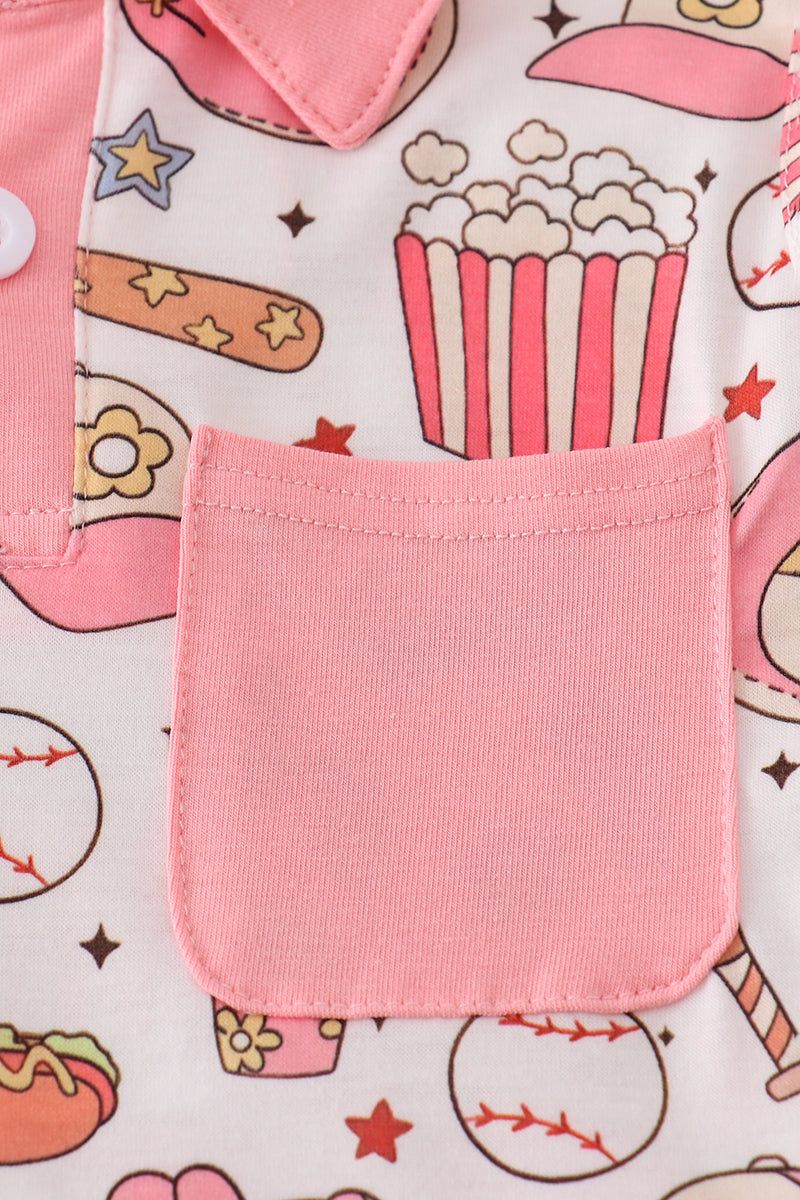 Pink Baseball Print Girl Skort Set