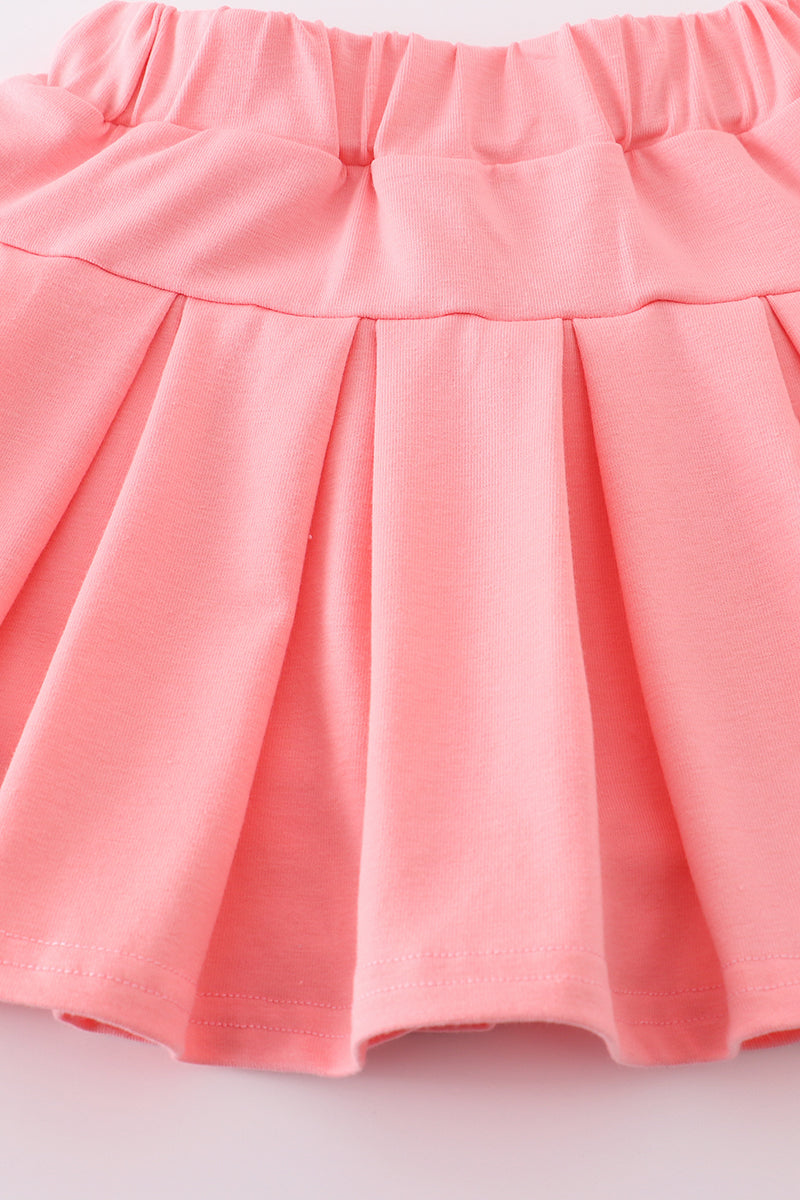 Pink Baseball Print Girl Skort Set