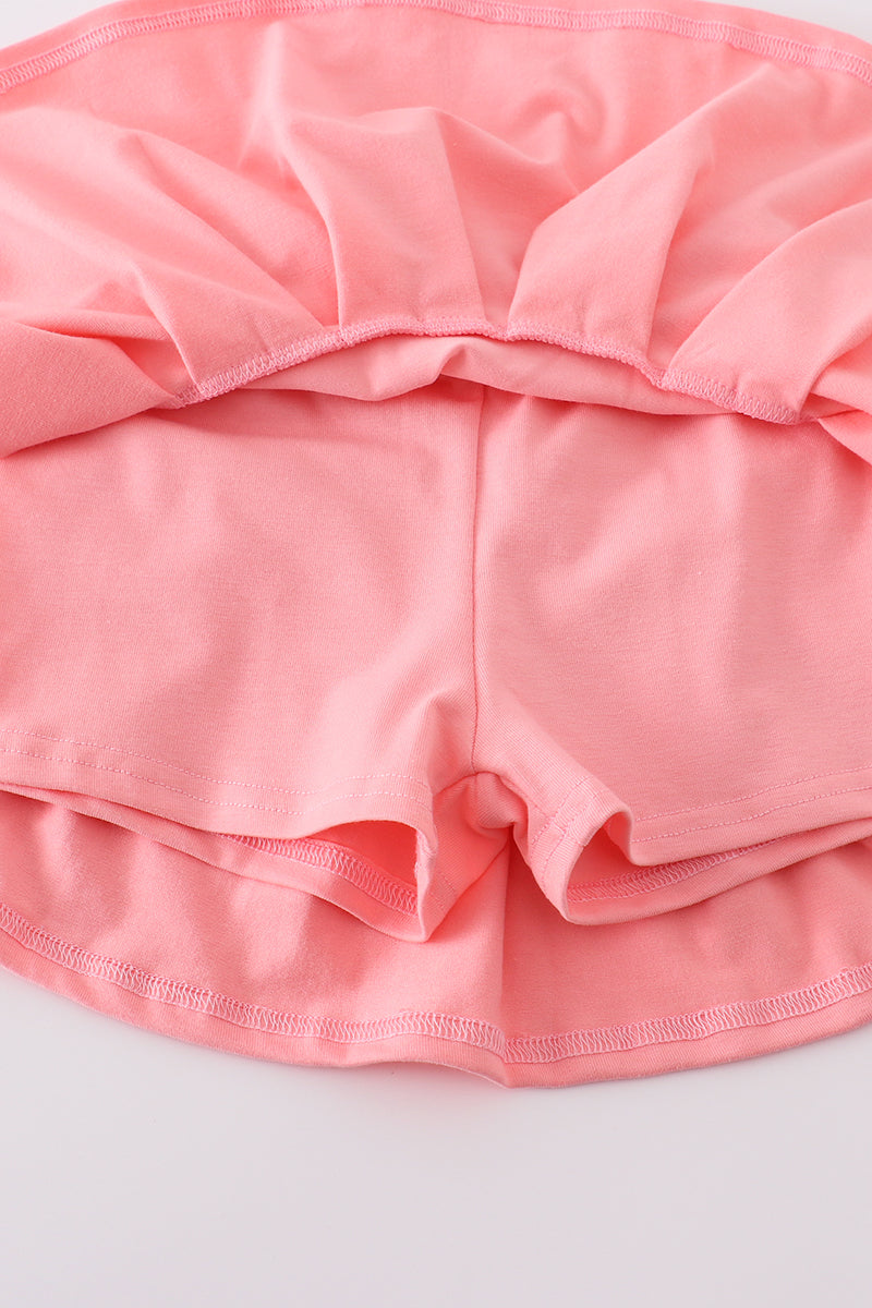 Pink Baseball Print Girl Skort Set