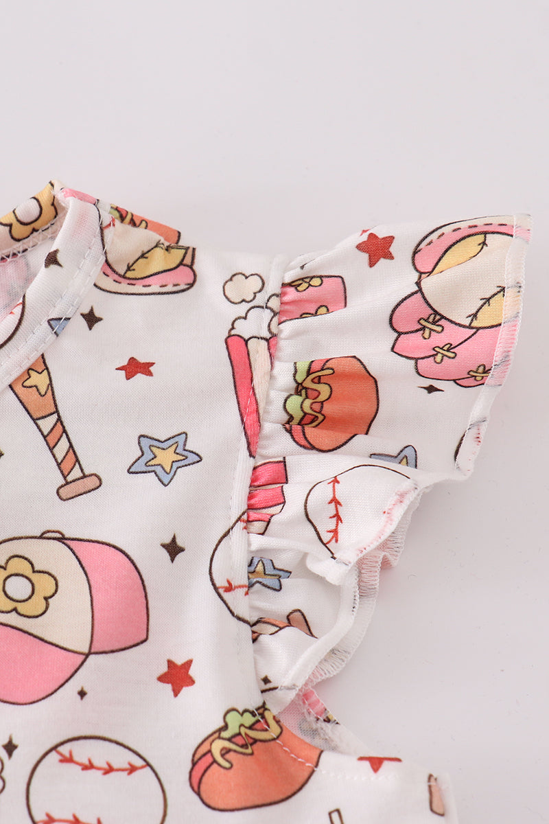 Pink Baseball Print Girl Dress