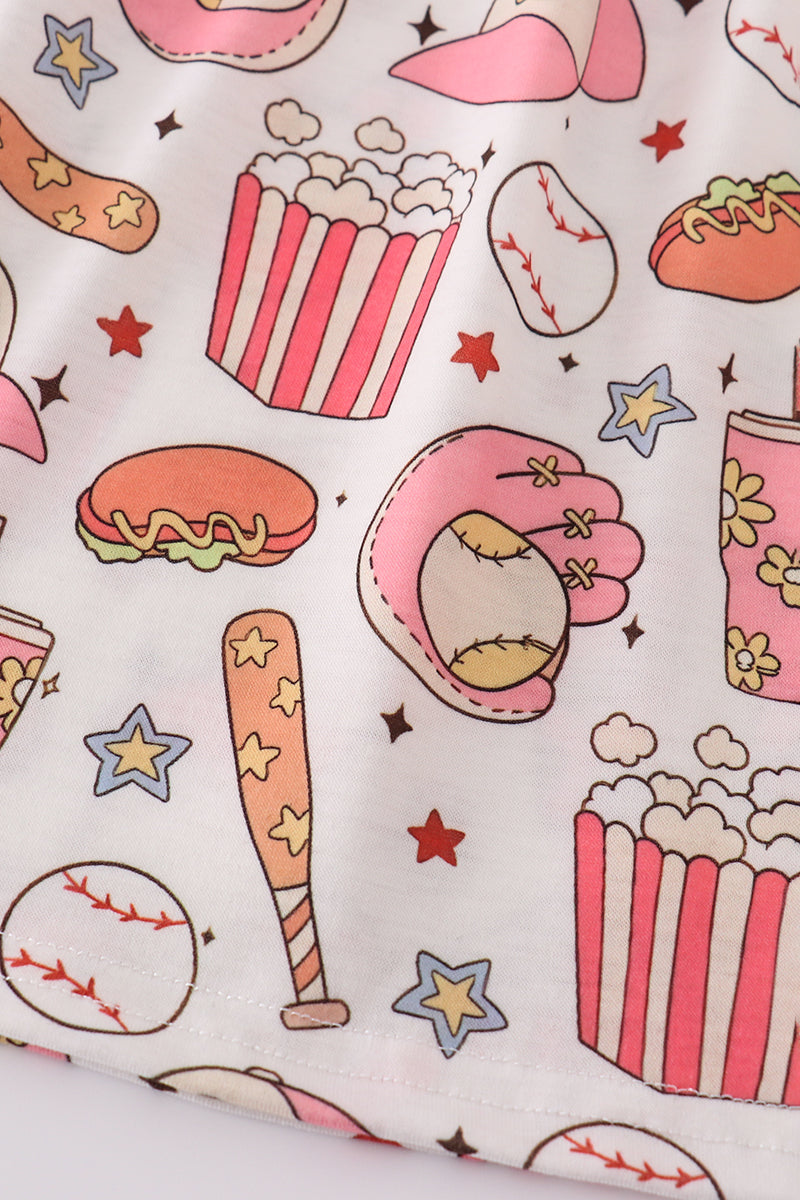 Pink Baseball Print Girl Dress