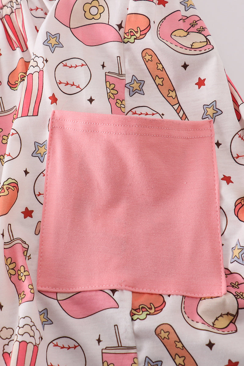 Pink Baseball Print Girl Dress