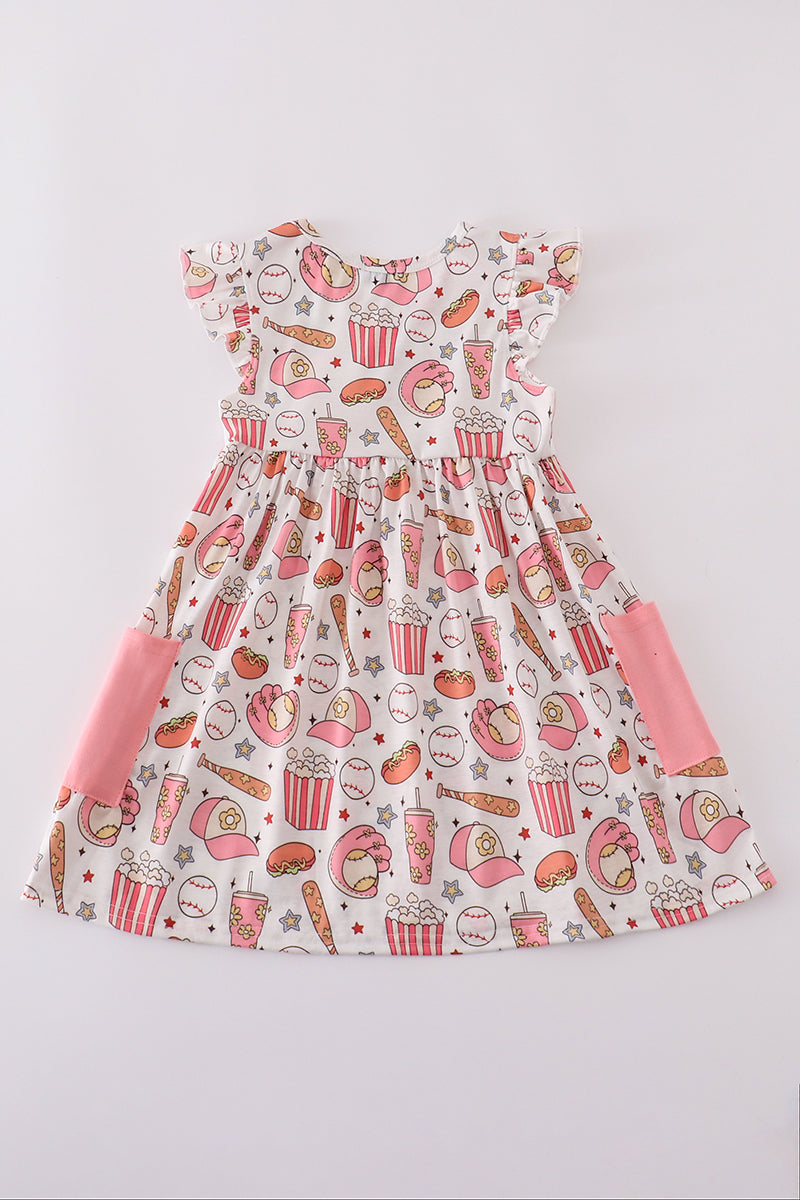 Pink Baseball Print Girl Dress