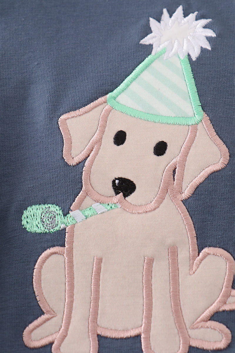 Navy Puppy Birthday Applique Boy Bubble