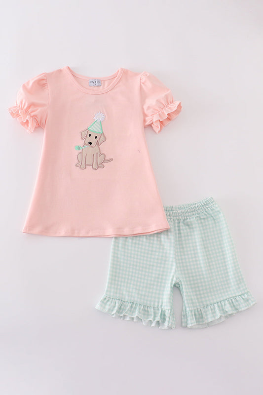 Pink Puppy Birthday Applique Girl Set