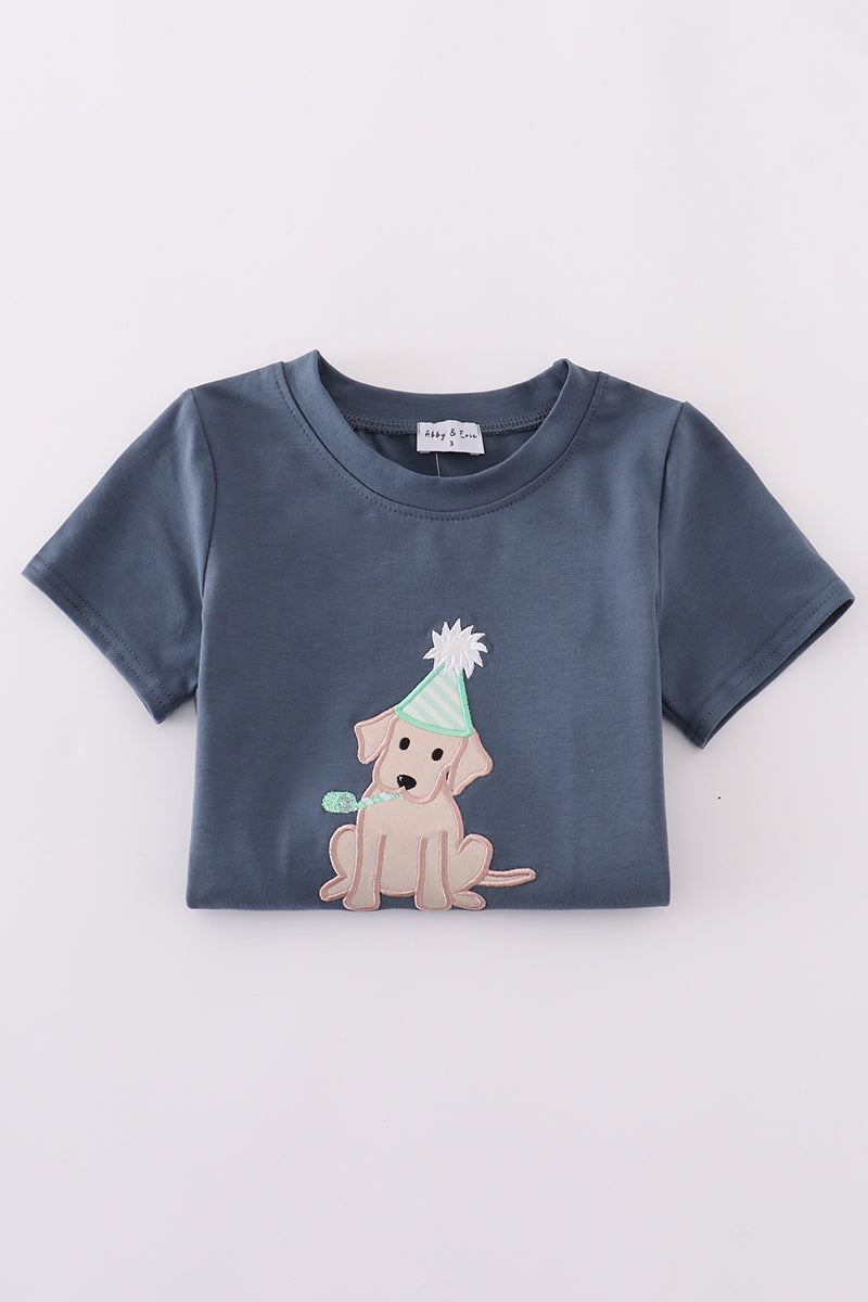 Navy Puppy Birthday Applique Boy Set