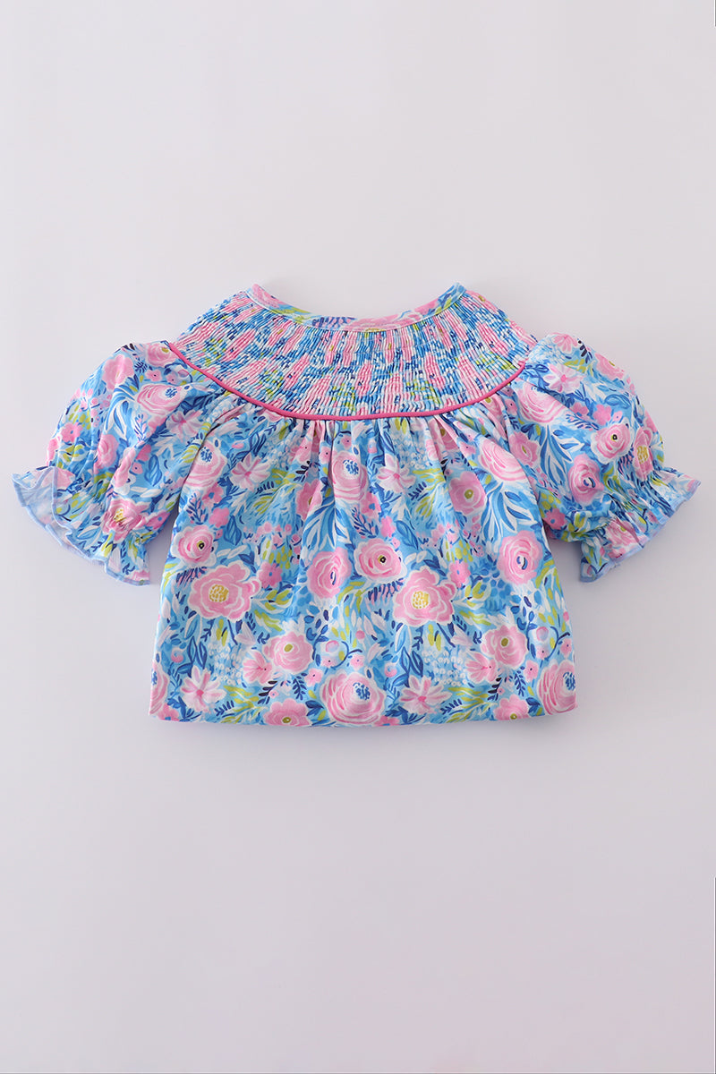 Blue Blossom Charm Smocked Girl Set