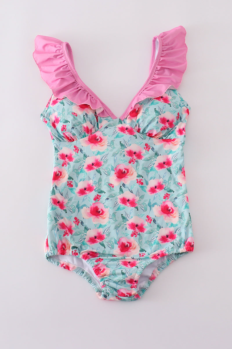 Blushing Rose Garden Print Mom Swimsuit