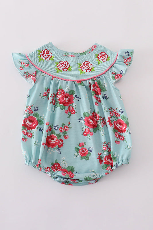 Rosebud Bliss Print Smocked Girl Bubble