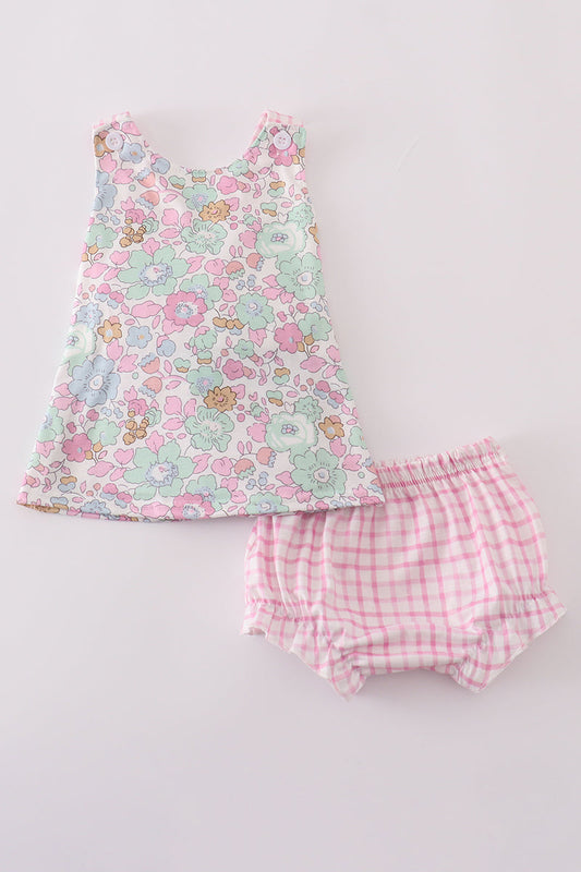 Mint Pink Floral Print Bloomer Set