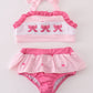 Pink Stripe Bow Embroidery 2Pc Swimsuit
